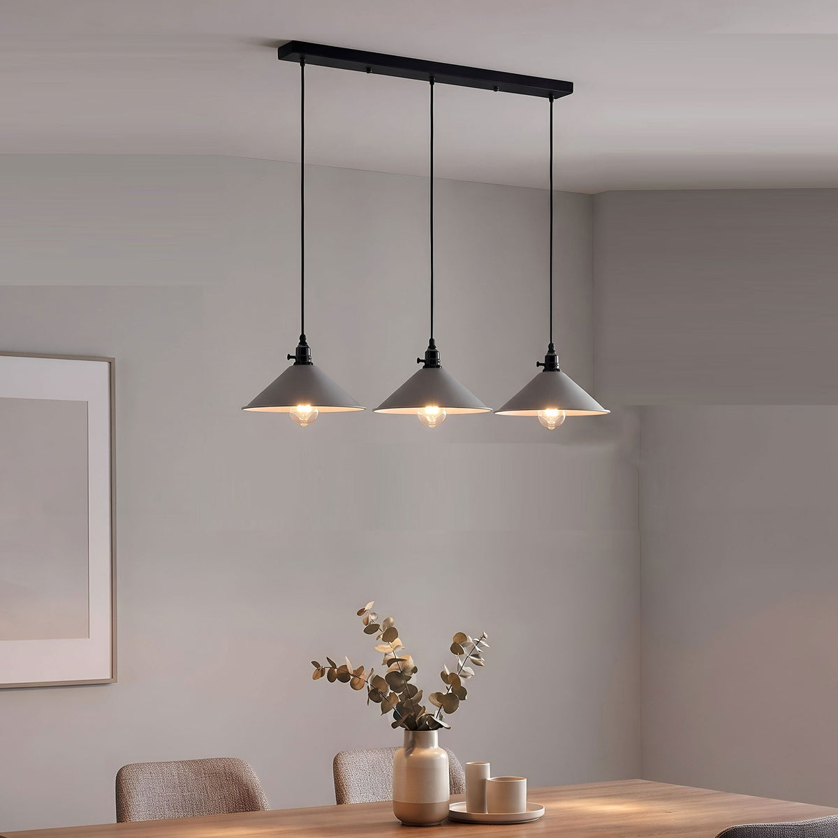 3-Light Kitchen Island Pendant – Round Plate or Bar, Cone, Cage or Bare Bulb - photo 10