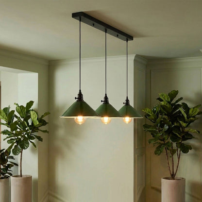 3-Light Kitchen Island Pendant – Round Plate or Bar, Cone, Cage or Bare Bulb - photo 12