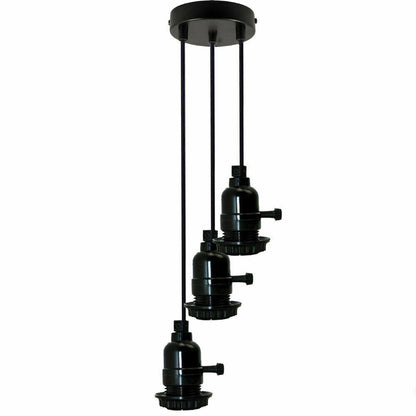 3-Light Kitchen Island Pendant – Round Plate or Bar, Cone, Cage or Bare Bulb - Black, No Shade, Small Round Plate, Without Bulb