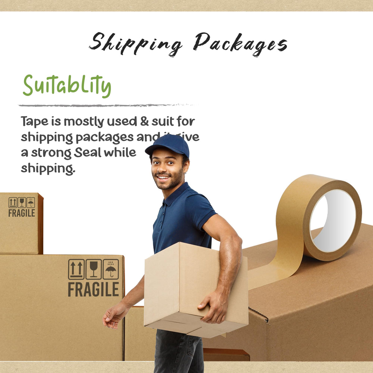Brown Kraft Paper Packing Tape – 48 mm x 50 m, Packs of 3 or 6 Rolls - photo 3