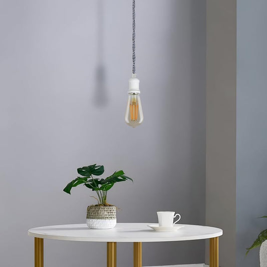 Pendant Light Fitting – White E27 Holder, 2 m Twisted Flex