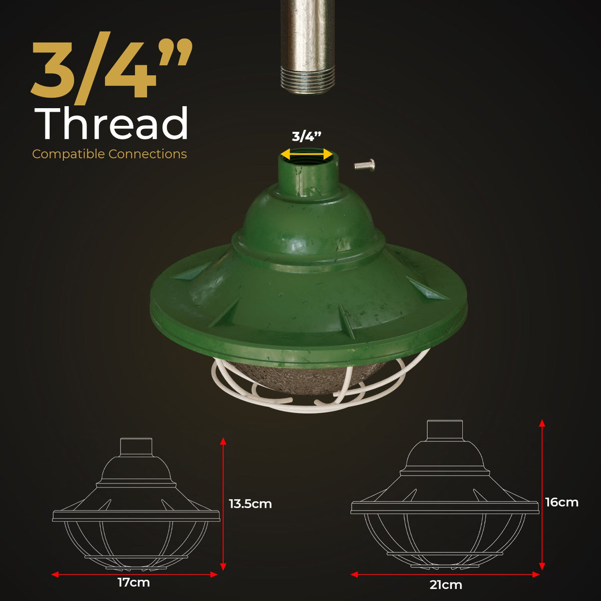 Industrial Cage Lantern Shade – 3/4 in Thread, 3 Sizes, 3 Colours - photo 4