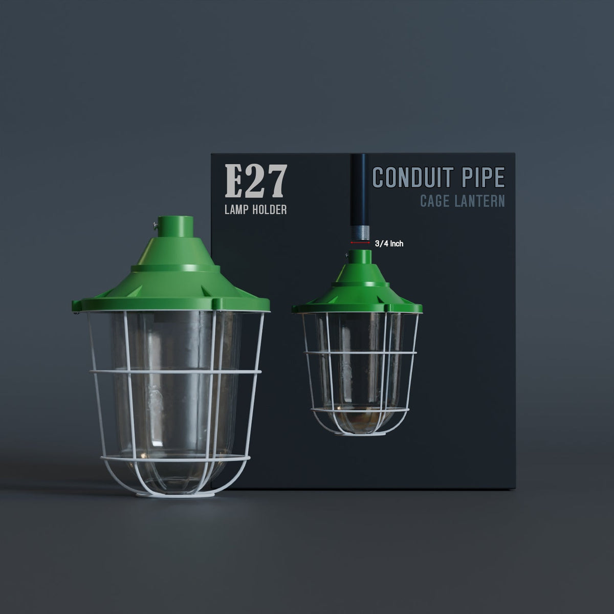 Industrial Cage Lantern Shade – 3/4 in Thread, 3 Sizes, 3 Colours - Green, 22 cm, Single
