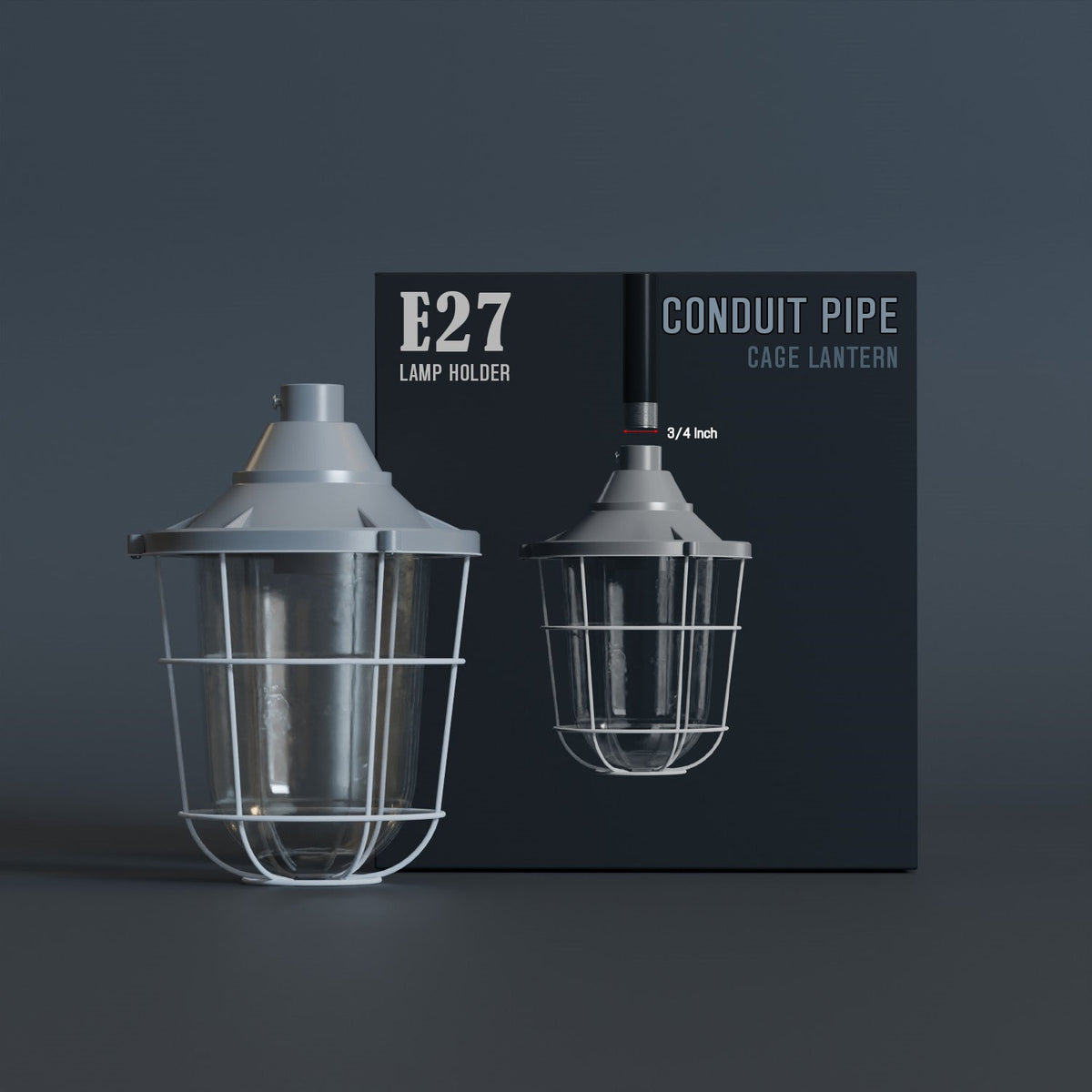 Industrial Cage Lantern Shade – 3/4 in Thread, 3 Sizes, 3 Colours - Grey, 22 cm, Single