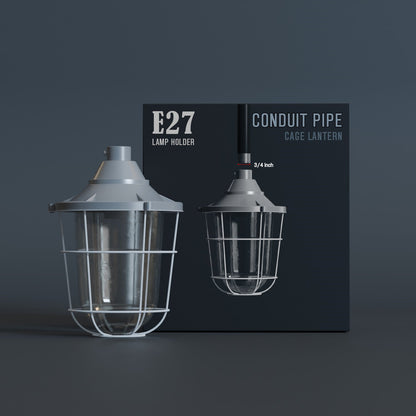 Industrial Cage Lantern Shade – 3/4 in Thread, 3 Sizes, 3 Colours - Grey, 22 cm, Single