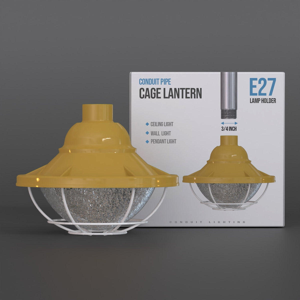 Industrial Cage Lantern Shade – 3/4 in Thread, 3 Sizes, 3 Colours - Yellow, 17 cm, Single