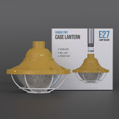Industrial Cage Lantern Shade – 3/4 in Thread, 3 Sizes, 3 Colours - Yellow, 17 cm, Single