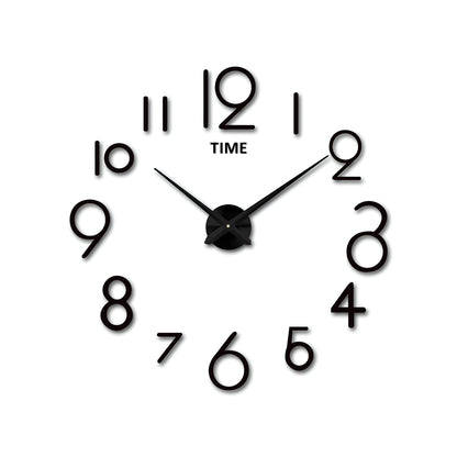 Large 3D DIY Wall Clock – Mirror Acrylic Numbers, Black or Silver - Black