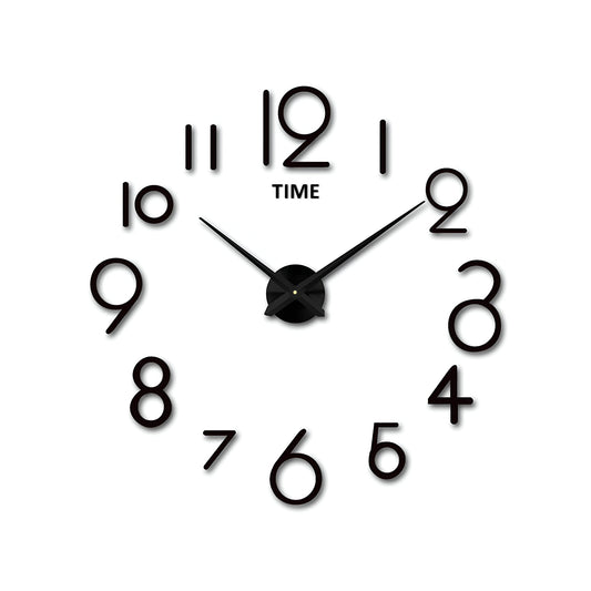 Large 3D DIY Wall Clock – Mirror Acrylic Numbers, Black or Silver - Black