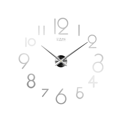 Large 3D DIY Wall Clock – Mirror Acrylic Numbers, Black or Silver - Silver