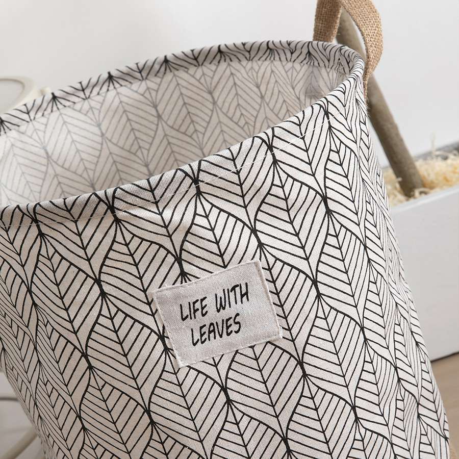 Leaf Print Cotton Laundry Basket – Jute Base, Handles, Large or Pack of 2 Small - photo 9