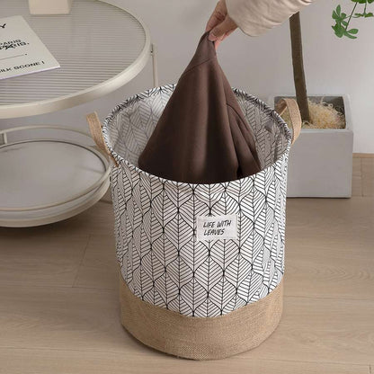 Leaf Print Cotton Laundry Basket – Jute Base, Handles, Large or Pack of 2 Small - photo 11