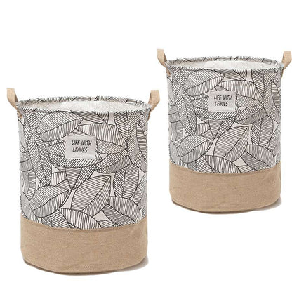 Leaf Print Cotton Laundry Basket – Jute Base, Handles, Large or Pack of 2 Small - photo 12