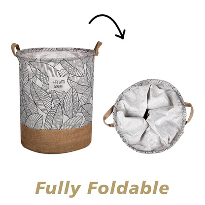 Leaf Print Cotton Laundry Basket – Jute Base, Handles, Large or Pack of 2 Small - photo 3