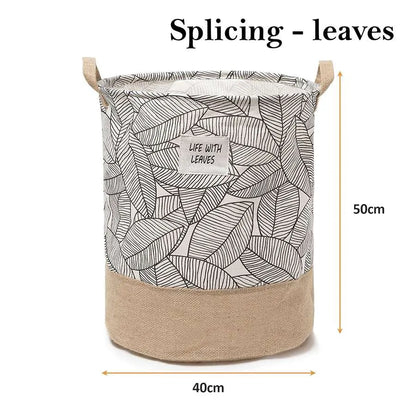 Leaf Print Cotton Laundry Basket – Jute Base, Handles, Large or Pack of 2 Small - Large, 40 x 50 cm, 1 Basket