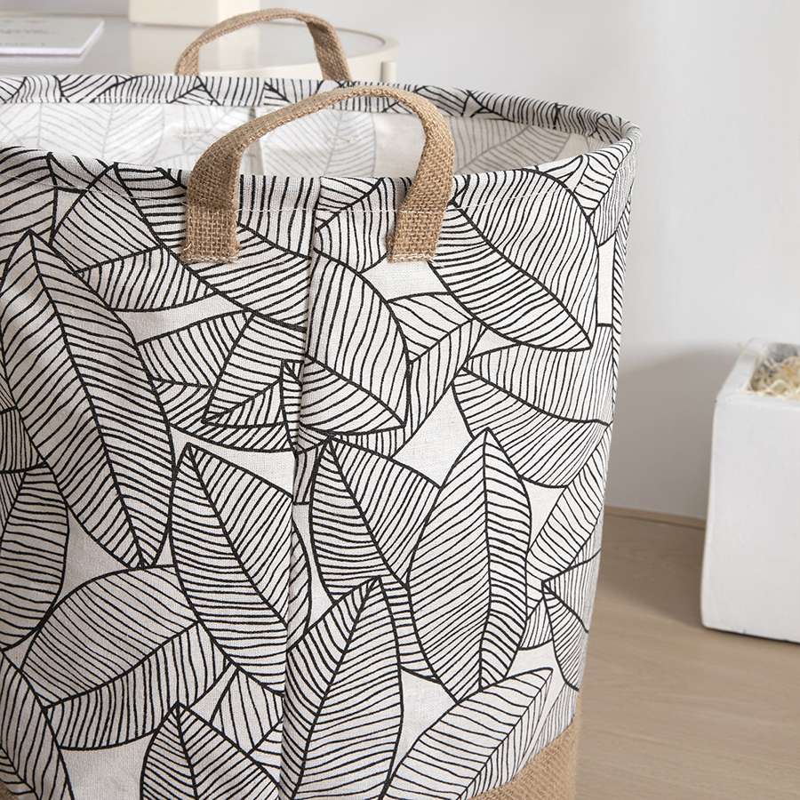 Leaf Print Cotton Laundry Basket – Jute Base, Handles, Large or Pack of 2 Small - photo 5
