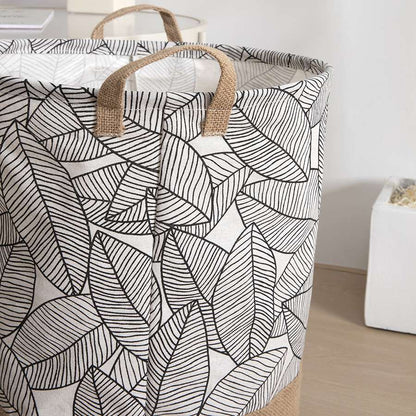 Leaf Print Cotton Laundry Basket – Jute Base, Handles, Large or Pack of 2 Small - photo 5