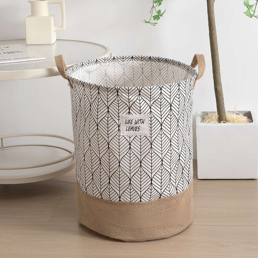 Leaf Print Cotton Laundry Basket – Jute Base, Handles, Large or Pack of 2 Small - photo 6