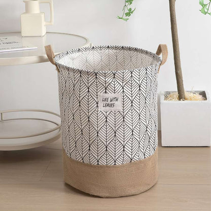 Leaf Print Cotton Laundry Basket – Jute Base, Handles, Large or Pack of 2 Small - photo 6