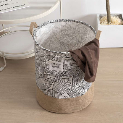 Leaf Print Cotton Laundry Basket – Jute Base, Handles, Large or Pack of 2 Small - photo 2