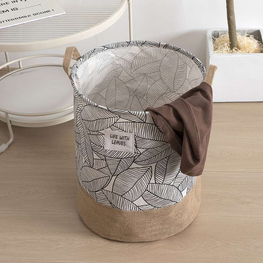 Leaf Print Cotton Laundry Basket – Jute Base, Handles, Large or Pack of 2 Small - photo 2