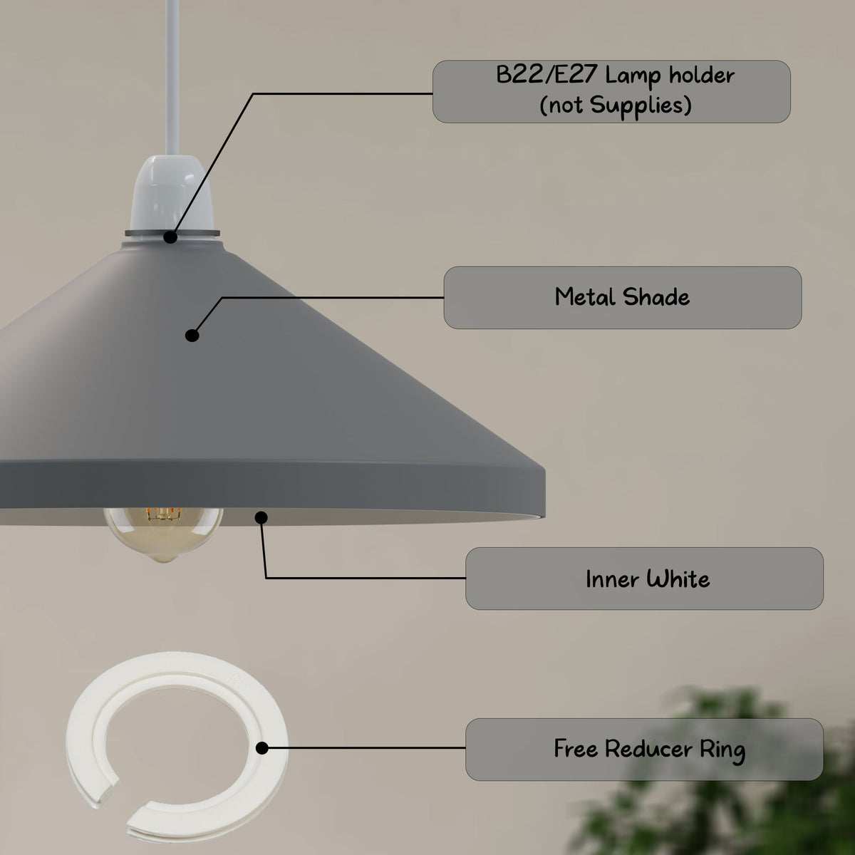 Large Cone Lamp Shade 33.5 or 36 cm – Easy Fit, 6 Colours - photo 2
