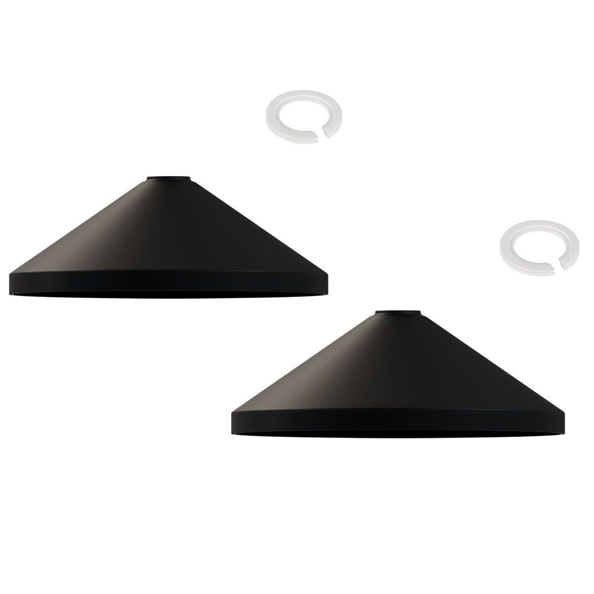 Large Cone Lamp Shade 33.5 or 36 cm – Easy Fit, 6 Colours - Black, 33.5 cm with Reducer Ring, Pack of 2