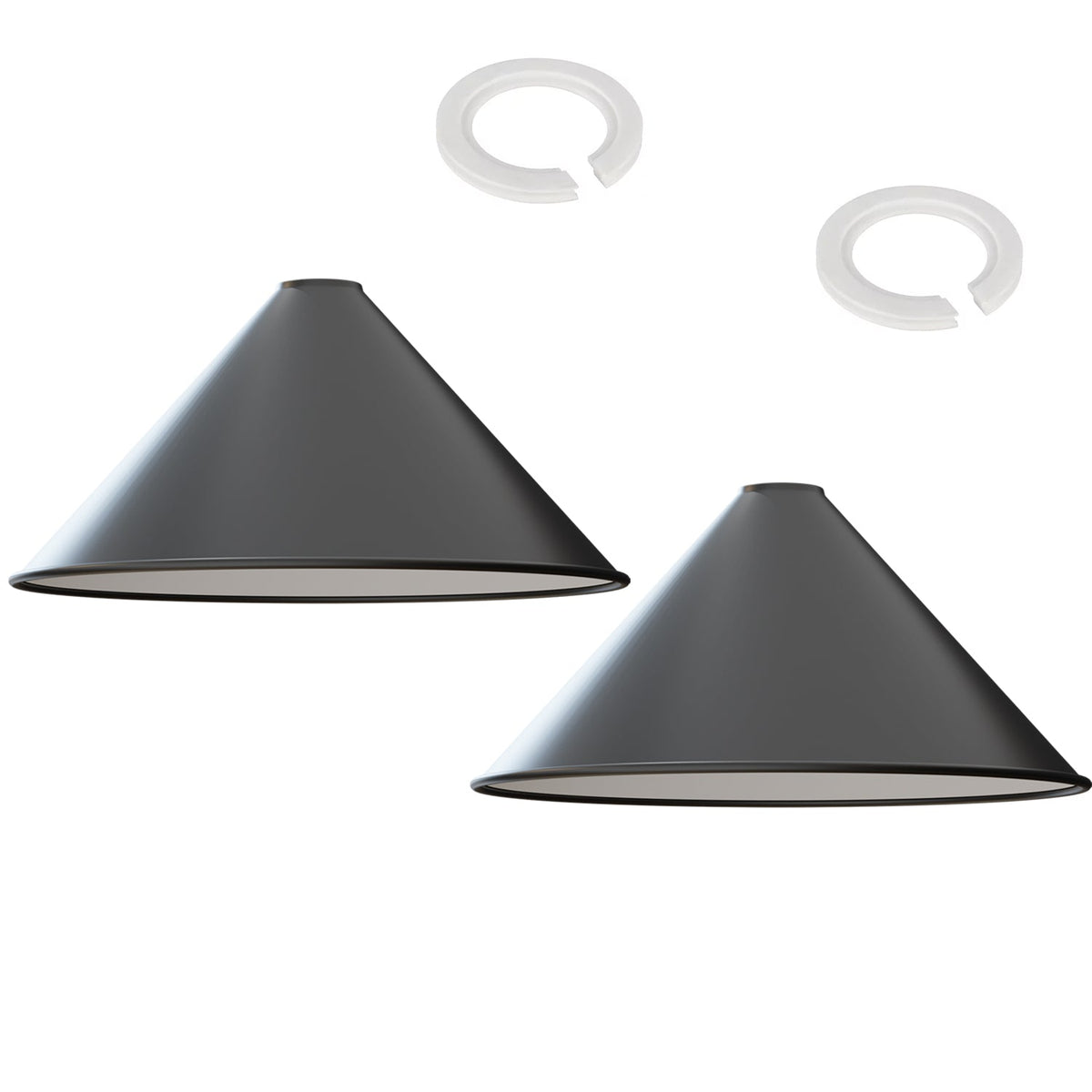 Large Cone Lamp Shade 33.5 or 36 cm – Easy Fit, 6 Colours - Black, 36 cm with Reducer Ring, Pack of 2