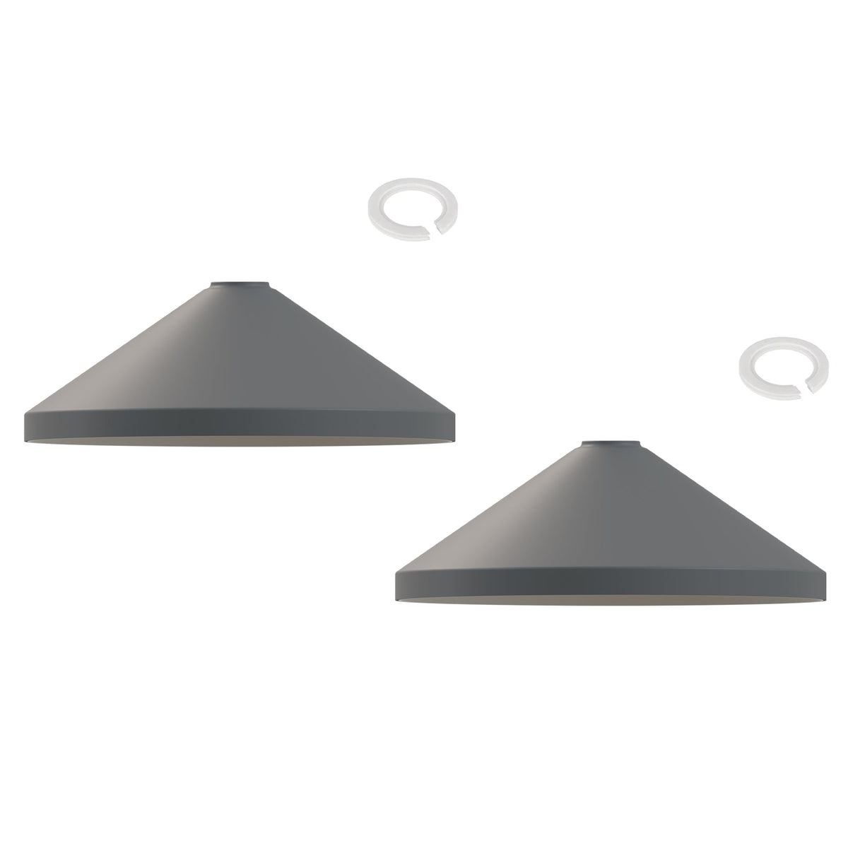 Large Cone Lamp Shade 33.5 or 36 cm – Easy Fit, 6 Colours - Grey, 33.5 cm with Reducer Ring, Pack of 2