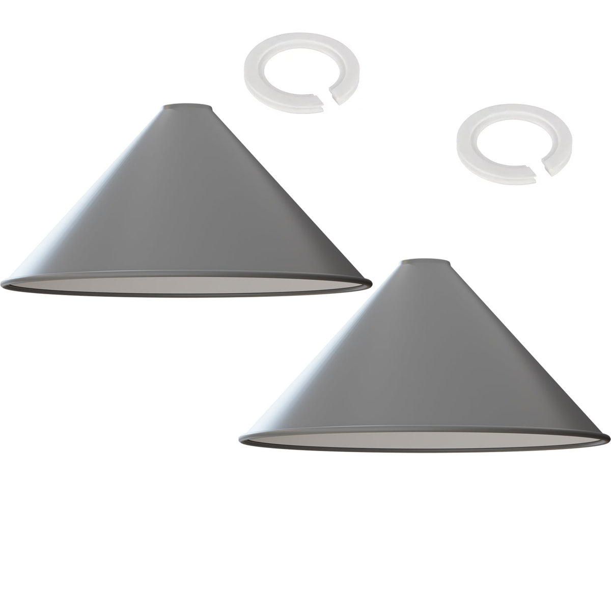 Large Cone Lamp Shade 33.5 or 36 cm – Easy Fit, 6 Colours - Grey, 36 cm with Reducer Ring, Pack of 2