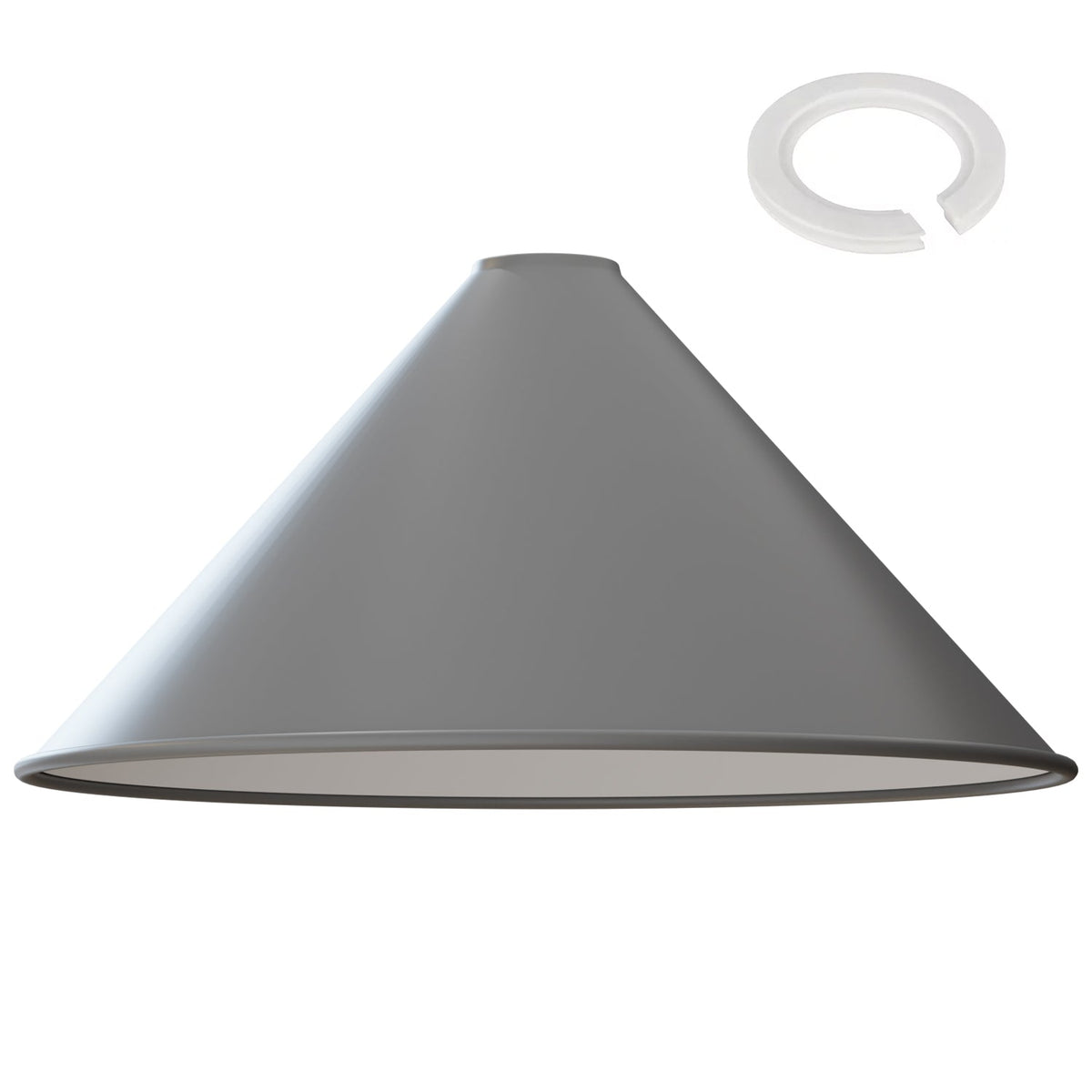 Large Cone Lamp Shade 33.5 or 36 cm – Easy Fit, 6 Colours - Grey, 36 cm with Reducer Ring, Single