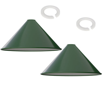 Large Cone Lamp Shade 33.5 or 36 cm – Easy Fit, 6 Colours - Dark Green, 36 cm with Reducer Ring, Pack of 2