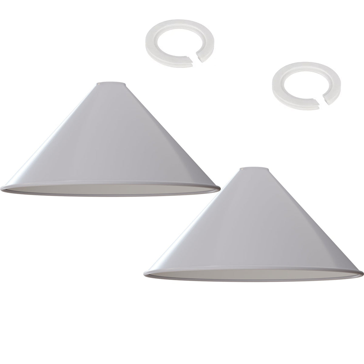Large Cone Lamp Shade 33.5 or 36 cm – Easy Fit, 6 Colours - White, 36 cm with Reducer Ring, Pack of 2