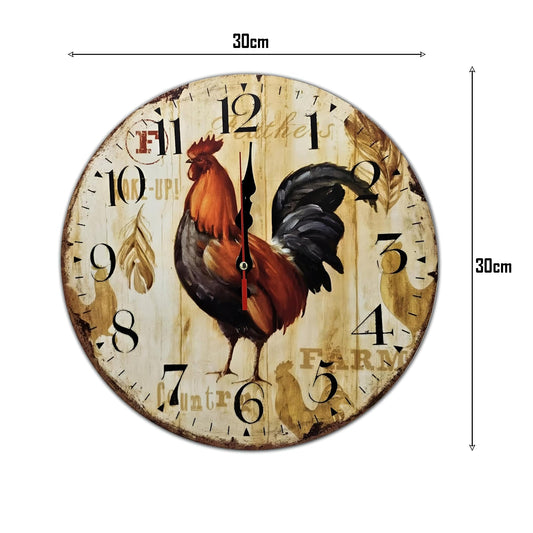 Wooden Rooster Clock Kitchen Wall Clock ~ 1106