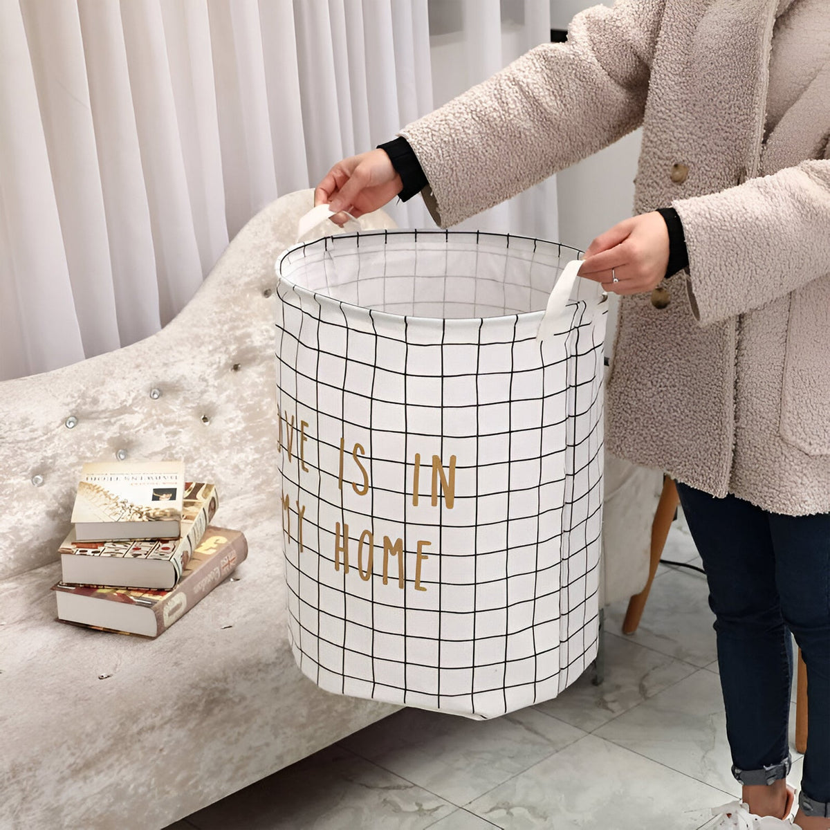 Grid Print Laundry Baskets, Pack of 3 – 'Love Is in My Home', Black or White - photo 6