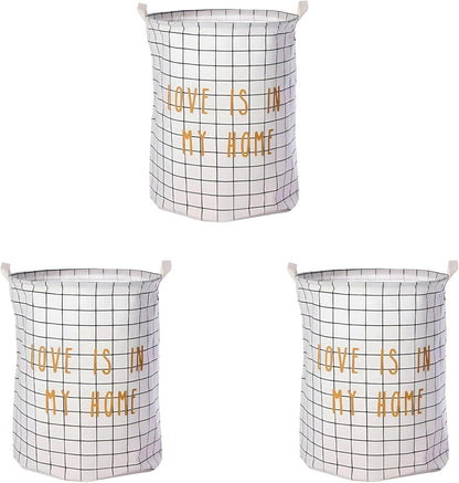 Grid Print Laundry Baskets, Pack of 3 – 'Love Is in My Home', Black or White - White