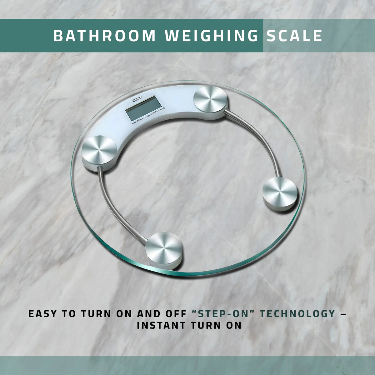 Clear Glass Digital Bathroom Scale – Round, 33 cm, 180 kg - photo 2