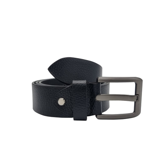 Men's Leather Belt – Pin Buckle, Textured Black, Smooth Black or Brown, S to XXL - S, Textured Black