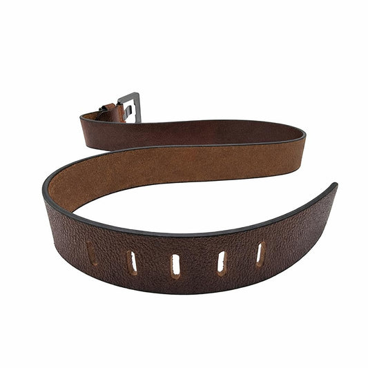 Leather Belt with Metal Buckle – Black or Brown, S to XXL, Trim to Fit - Brown, S