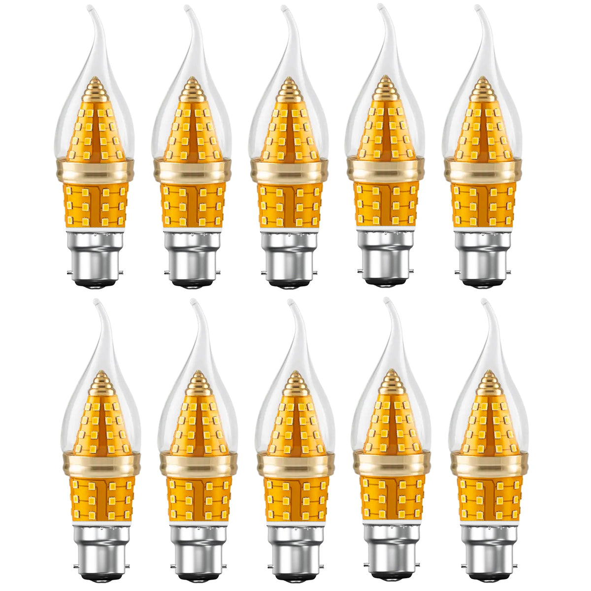 LED Candle Bulbs – E14 & B22 - Flame Tip 3-Colour, B22 12W, Pack of 10