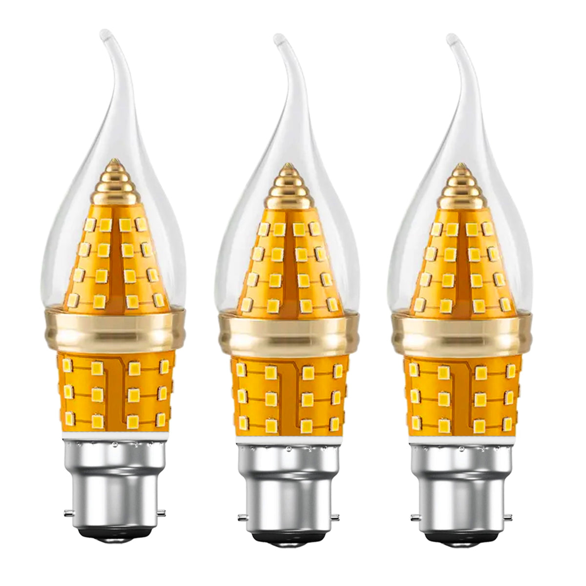 LED Candle Bulbs – E14 & B22 - Flame Tip 3-Colour, B22 12W, Pack of 3