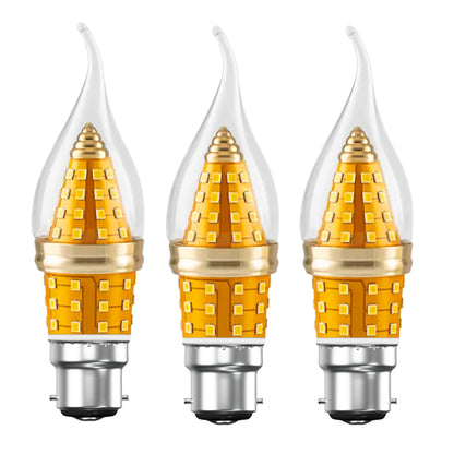 LED Candle Bulbs – E14 & B22 - Flame Tip 3-Colour, B22 12W, Pack of 3