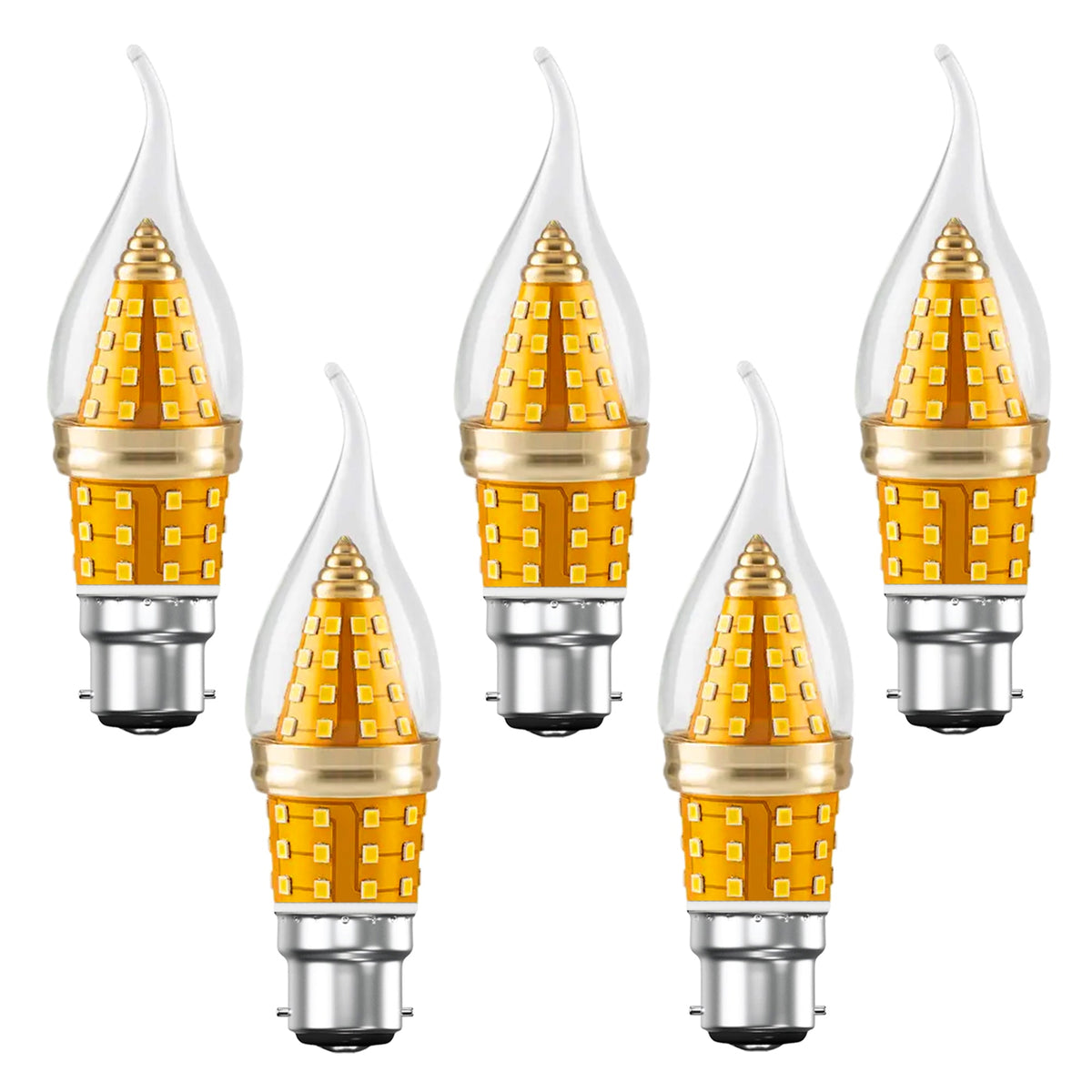 LED Candle Bulbs – E14 & B22 - Flame Tip 3-Colour, B22 12W, Pack of 5