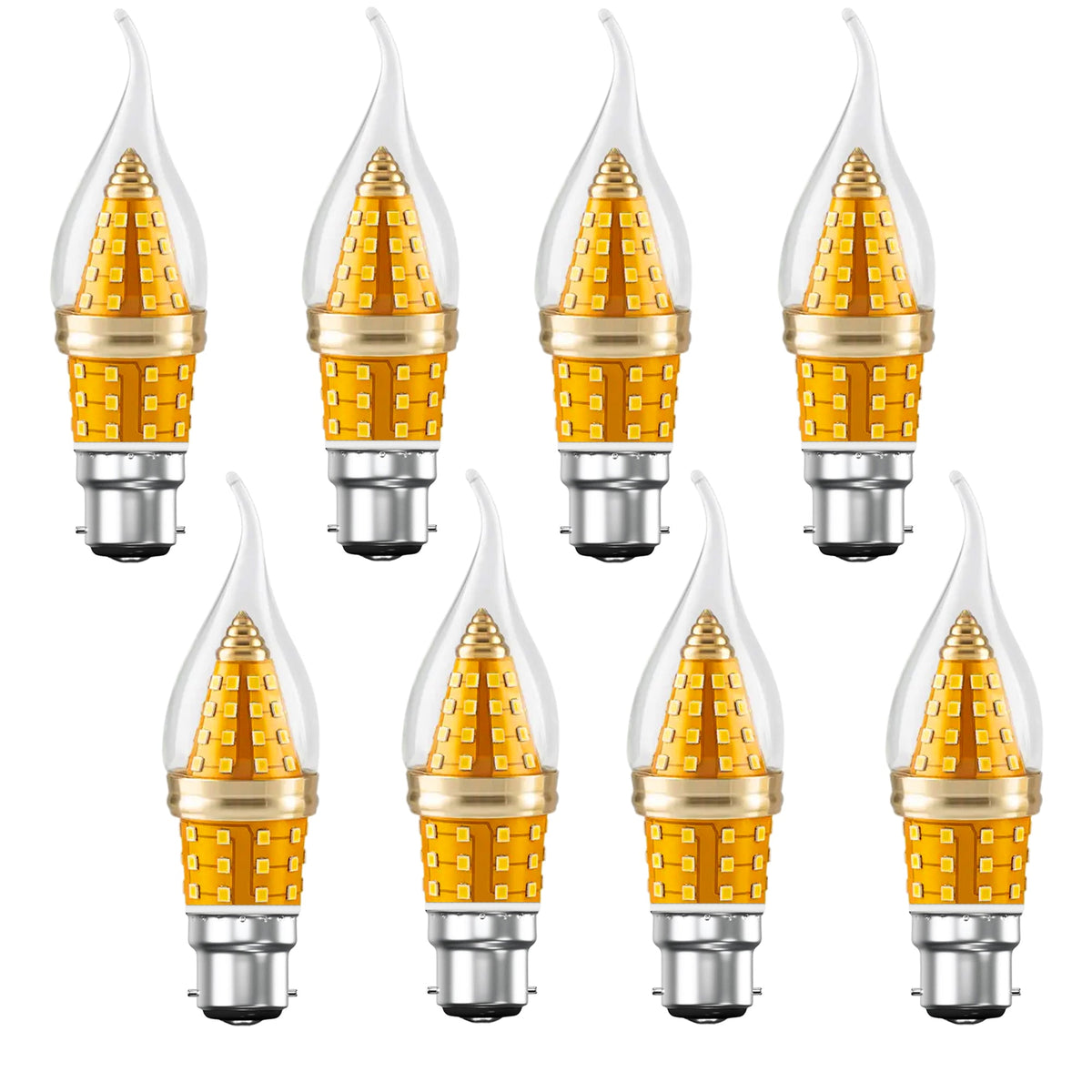 LED Candle Bulbs – E14 & B22 - Flame Tip 3-Colour, B22 12W, Pack of 8