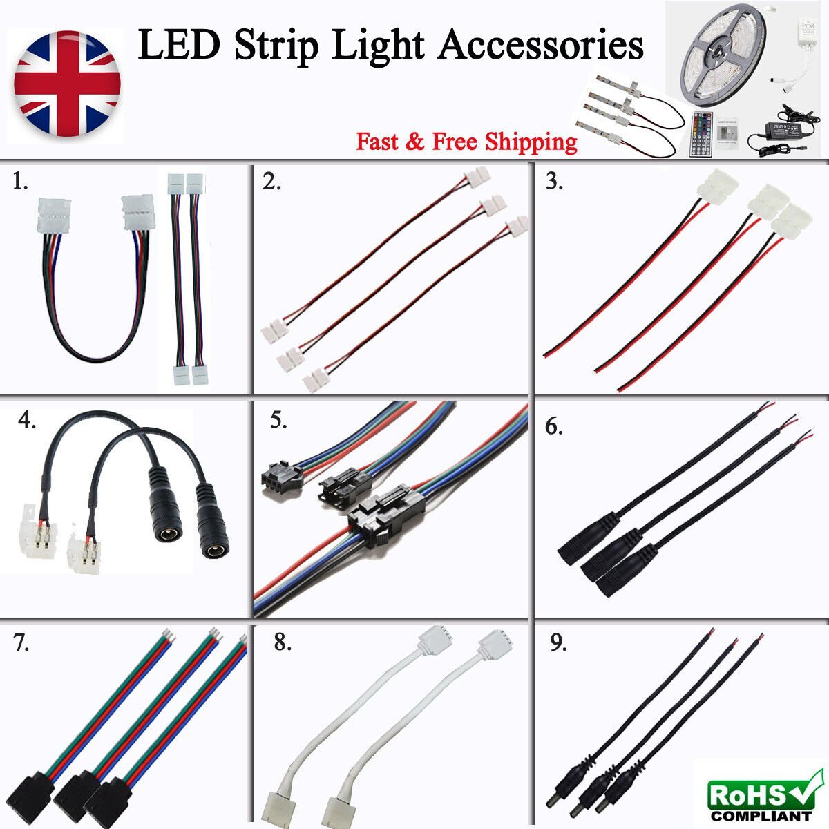LED Strip Light Connectors – 2 & 4 Pin Clips, Splitters & DC Plug Cables - photo 22