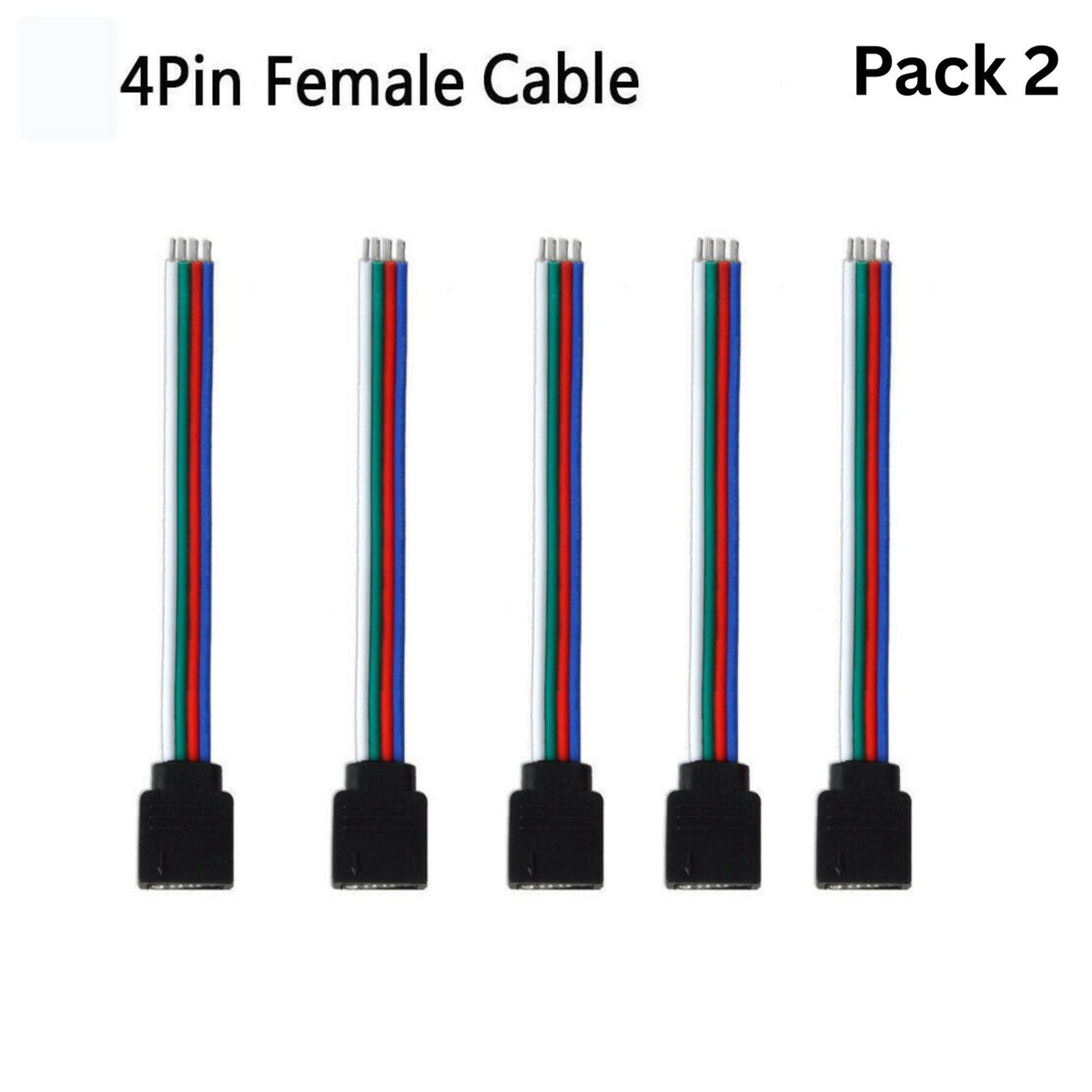 LED Strip Light Connectors – 2 & 4 Pin Clips, Splitters & DC Plug Cables - 4 Pin Female Clip, Pack of 2