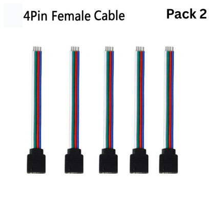 LED Strip Light Connectors – 2 & 4 Pin Clips, Splitters & DC Plug Cables - 4 Pin Female Clip, Pack of 2