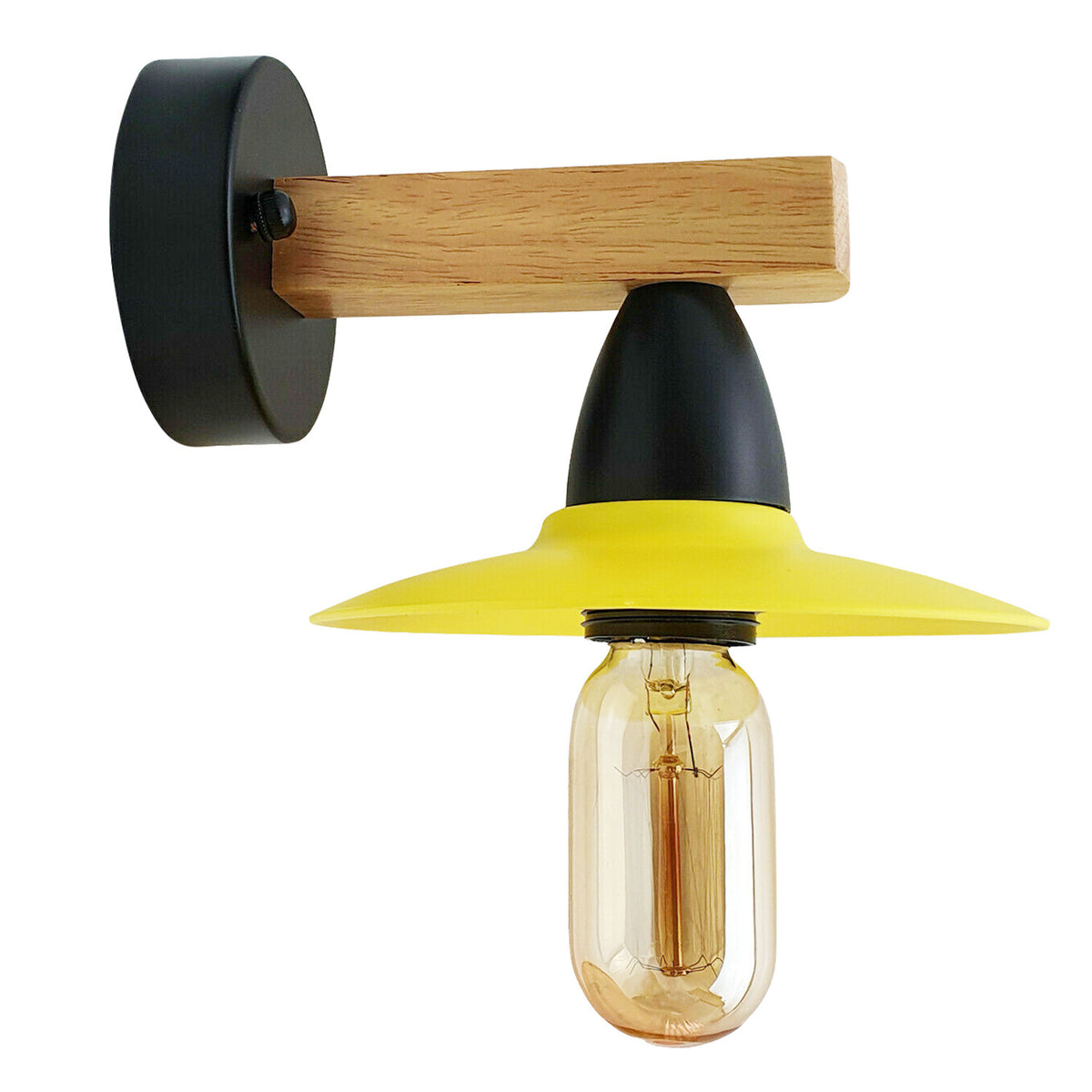 Wood Arm Wall Light with Flat Shade – White or Yellow, E27 - photo 10