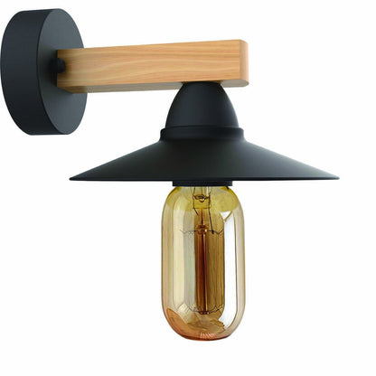 Wood Arm Wall Light with Flat Shade – White or Yellow, E27 - photo 12