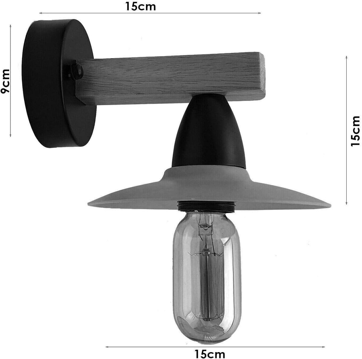 Wood Arm Wall Light with Flat Shade – White or Yellow, E27 - photo 3
